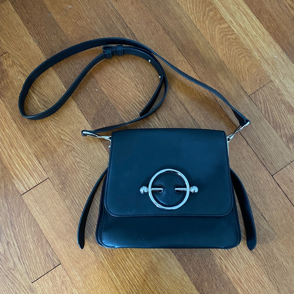 J.W. Anderson Medium Black Leather Flap Handle Bag with Silver Hardware